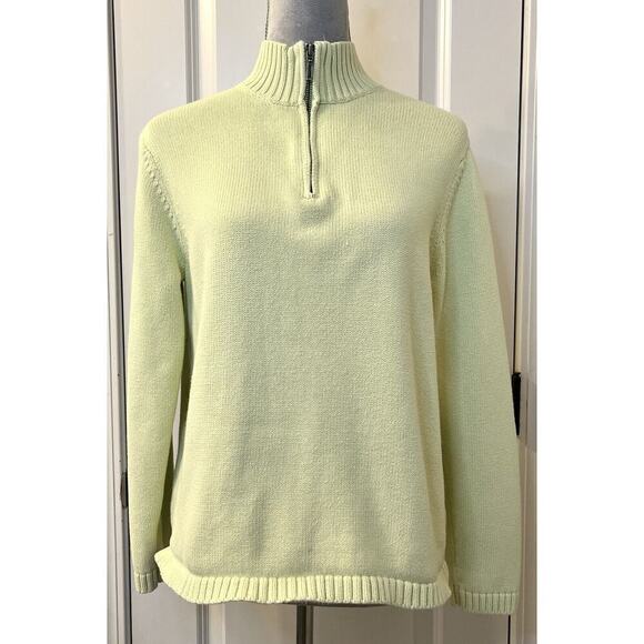L. L. Bean Women’s Cotton 1/4 Zip Pullover LS Knit Sweater Mock Neck Yellow L - Picture 3 of 9